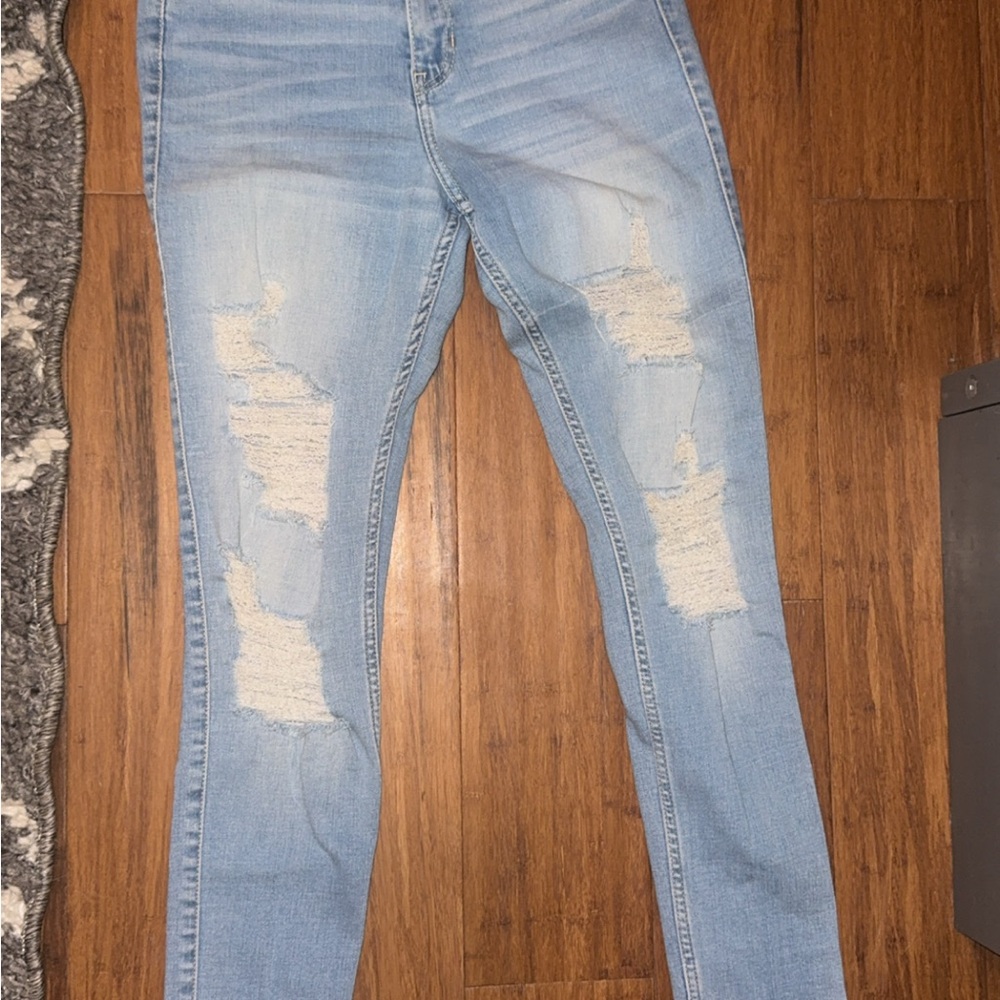 Hollister Blue Skinny Jeans with Distressed Details